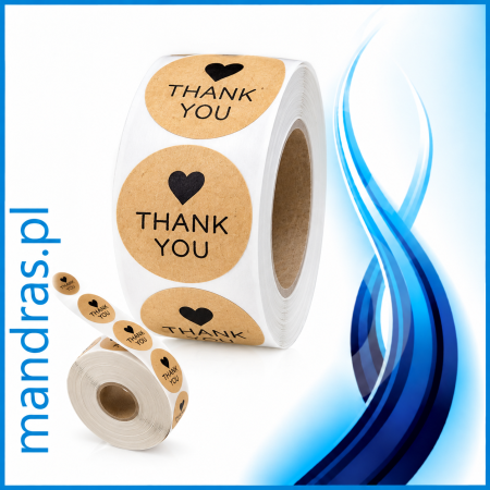 Etykiety THANK YOU serce kraft rolka [500szt.]